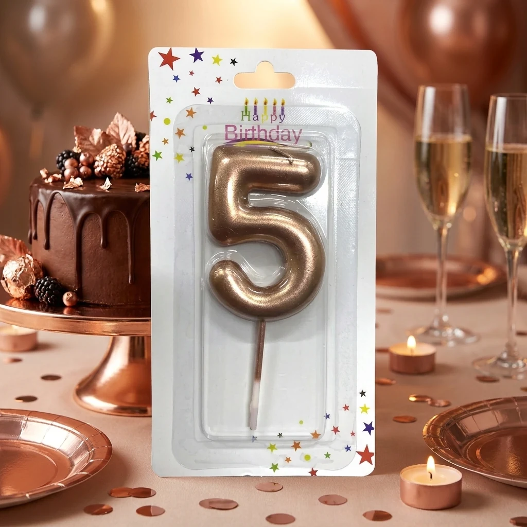 Свічка для торта Цифра "5", 6см (без ніжки), рожеве золото