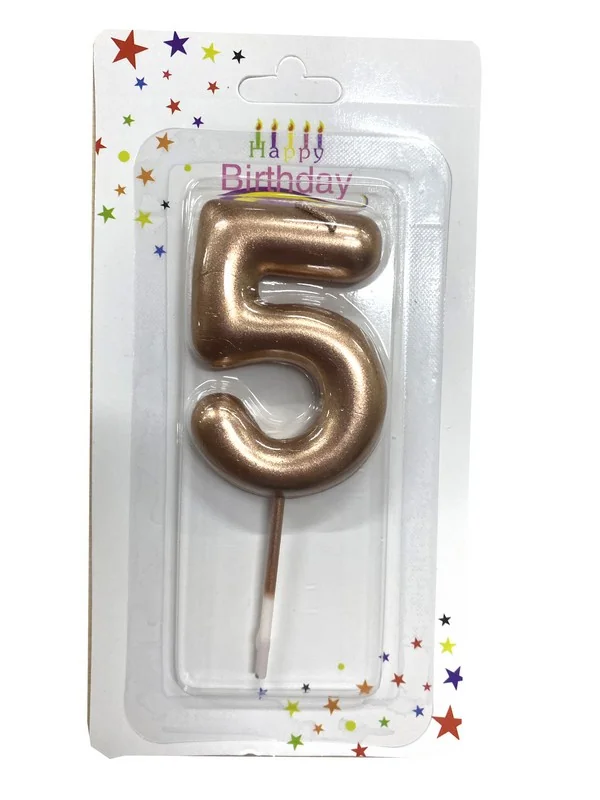 Свічка для торта Цифра "5", 6см (без ніжки), рожеве золото