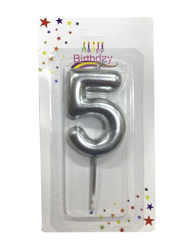 Свічка для торта Цифра "5", 6см (без ніжки), срібло