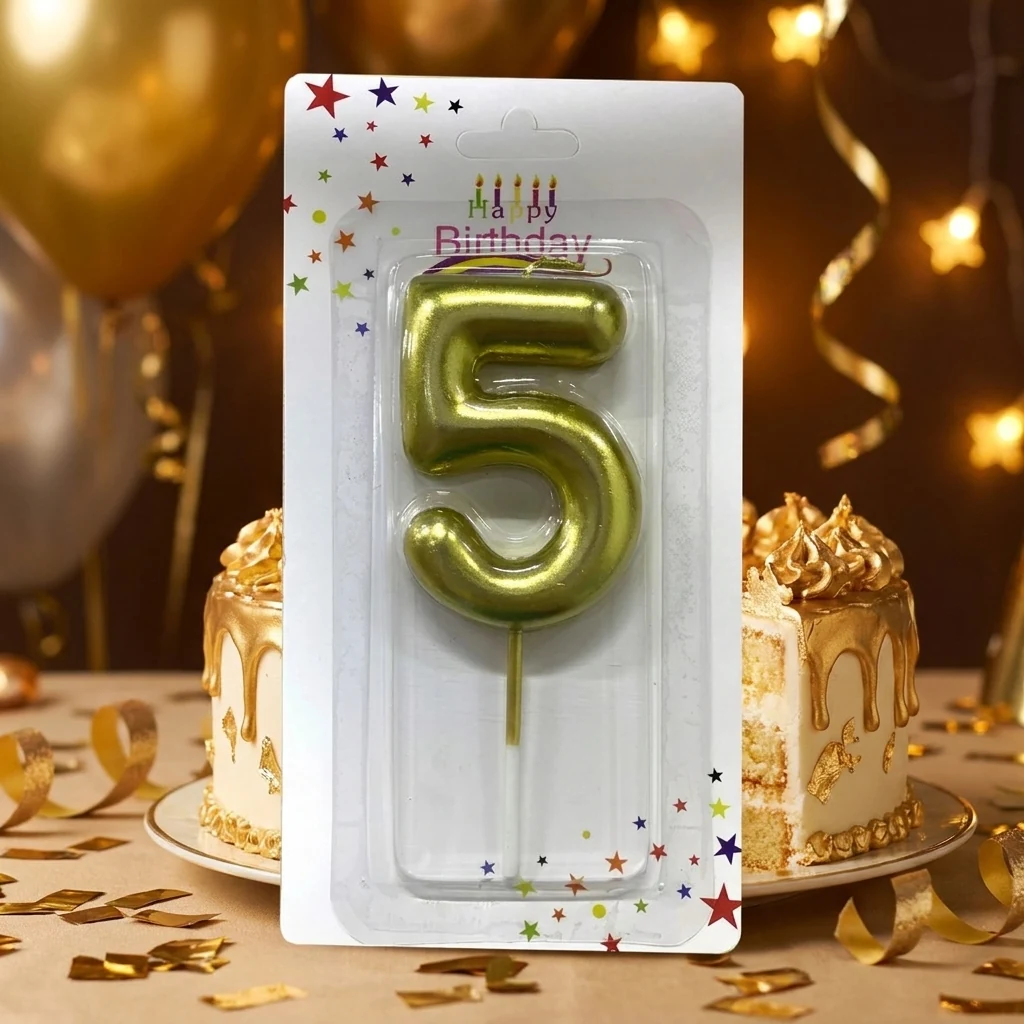 Свічка для торта Цифра "5", 6см (без ніжки), золото