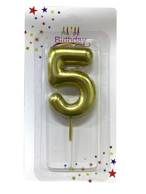 Свічка для торта Цифра "5", 6см (без ніжки), золото