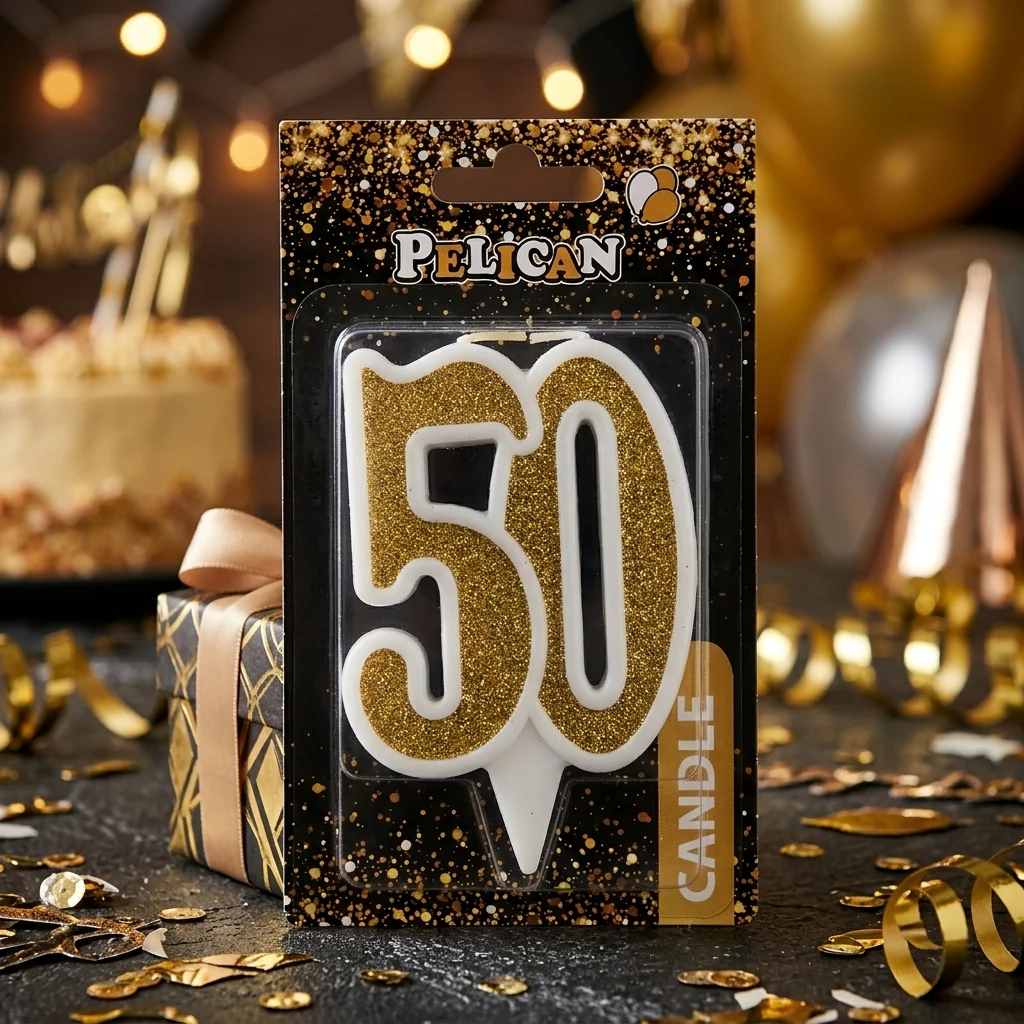 Свічка для торта цифра "50" золото 7 см, TM Pelican