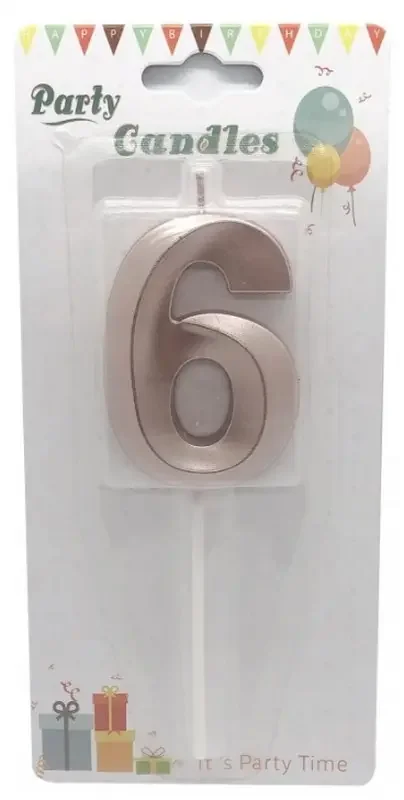 Свічка для торта Цифра "6", 6см (без ніжки), рожеве золото — фото 2