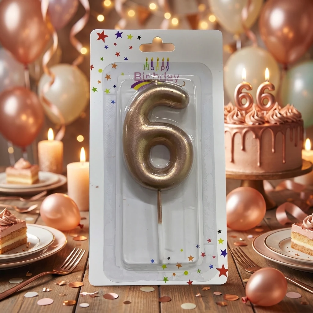 Свічка для торта Цифра "6", 6см (без ніжки), рожеве золото