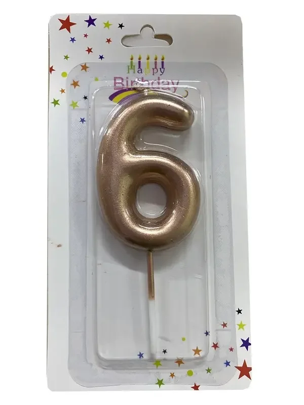 Свічка для торта Цифра "6", 6см (без ніжки), рожеве золото