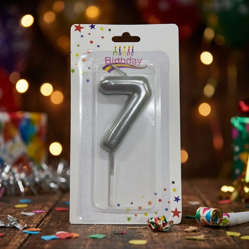 Свічка для торта Цифра "7", 6 см (без ніжки), срібло