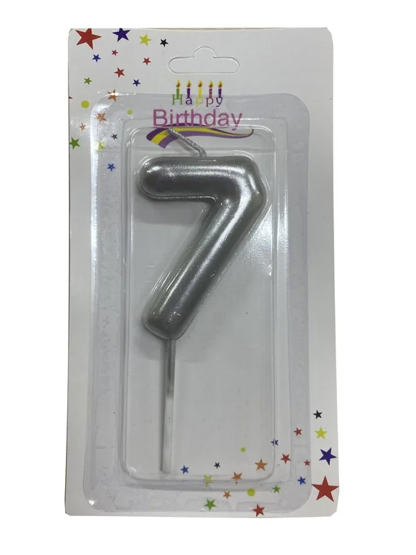 Свічка для торта Цифра "7", 6 см (без ніжки), срібло