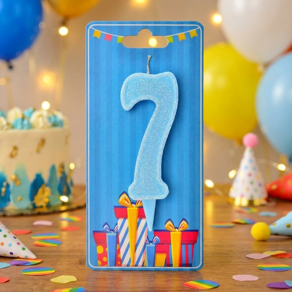 Свічка для торта Цифра "7", 7,5 см (без ніжки), блакитна, Україна