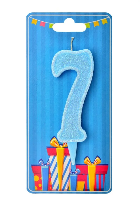 Свічка для торта Цифра "7", 7,5 см (без ніжки), блакитна, Україна