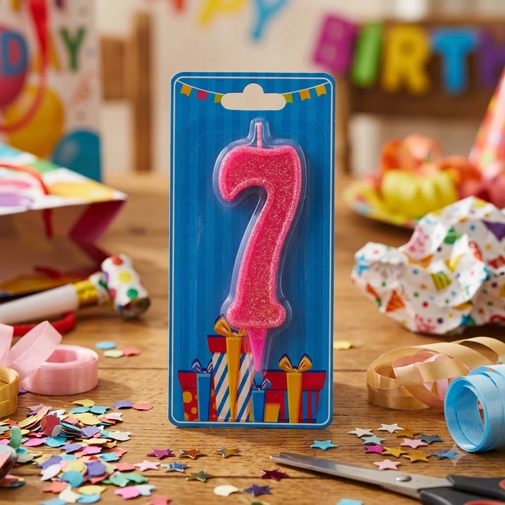 Свічка для торта Цифра "7", 7,5 см (без ніжки), рожева, Україна