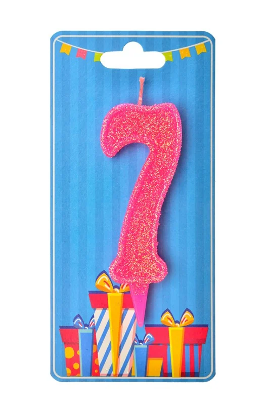 Свічка для торта Цифра "7", 7,5 см (без ніжки), рожева, Україна