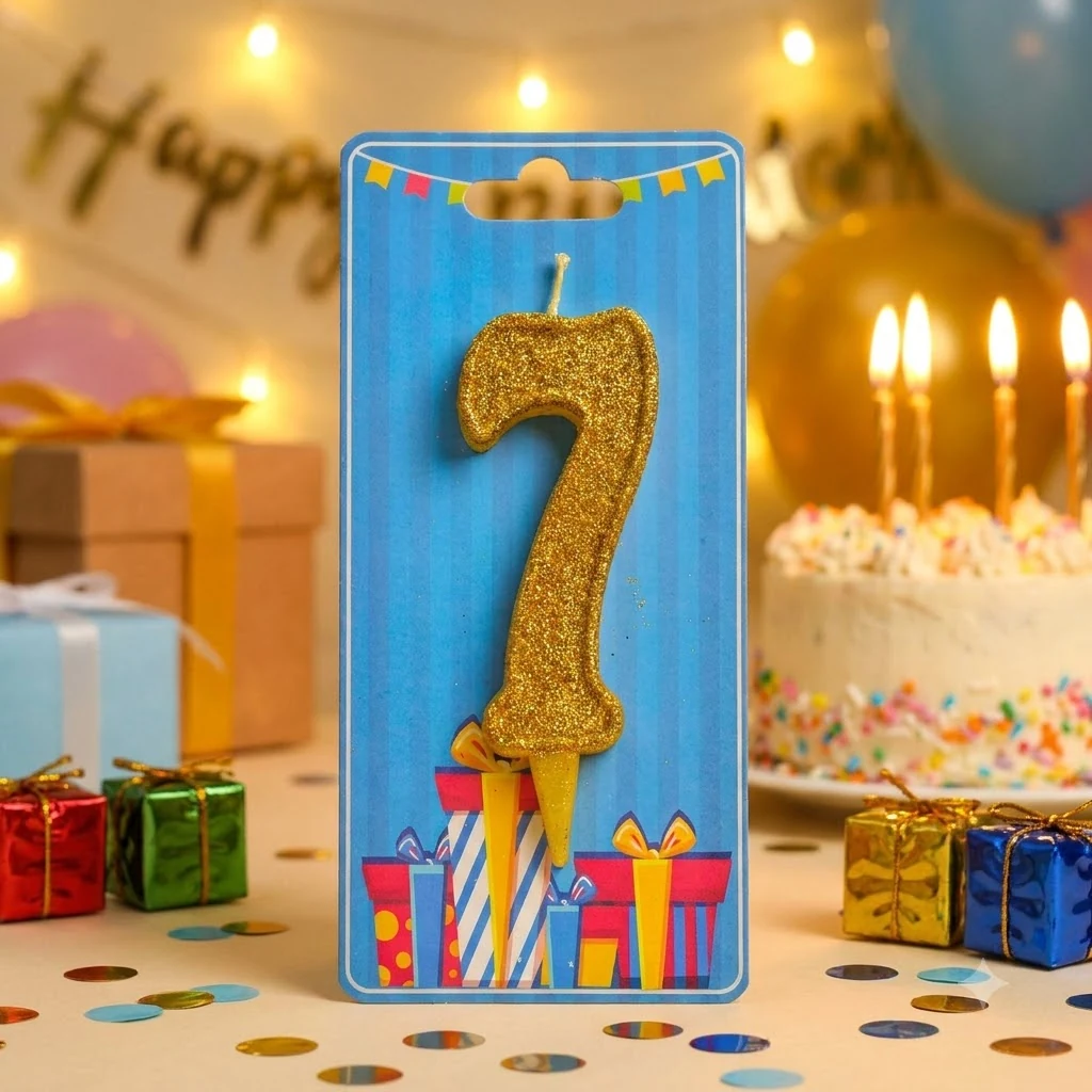 Свічка для торта Цифра "7", 7,5 см (без ніжки), золото, Україна