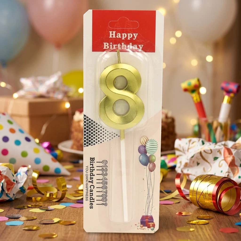 Свічка для торта Цифра "8" 3D, 5см (без ніжки), золото