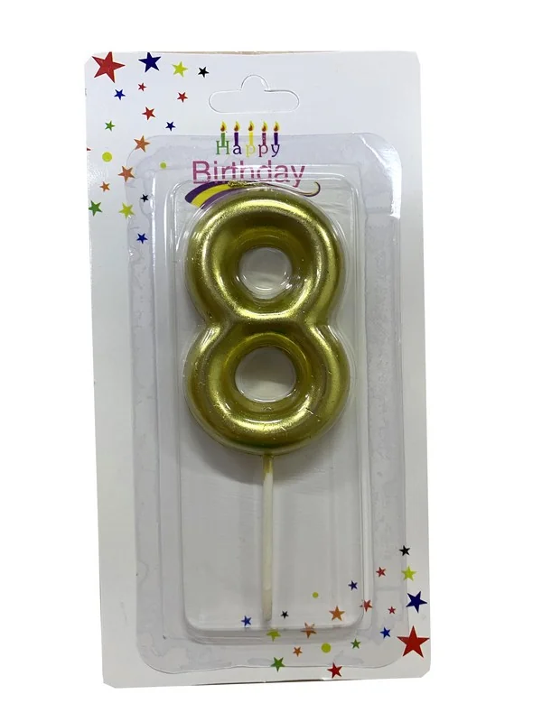 Свічка для торта Цифра "8", 6см (без ніжки), золото