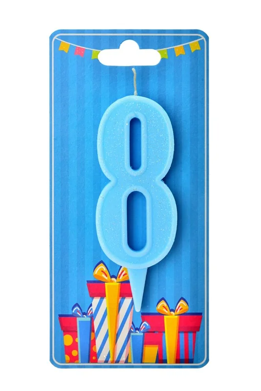 Свічка для торта Цифра "8", 7,5 см (без ніжки), блакитна, Україна — фото 2