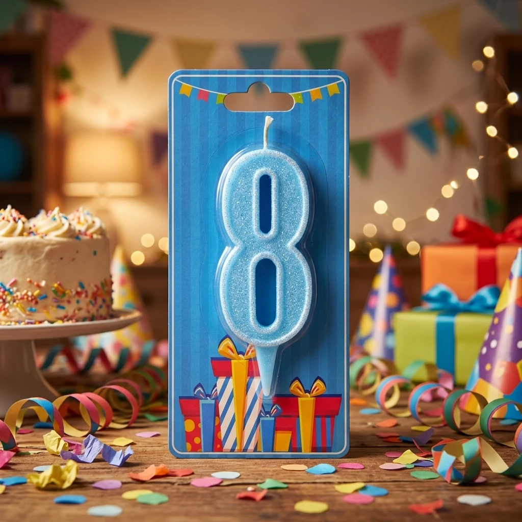 Свічка для торта Цифра "8", 7,5 см (без ніжки), блакитна, Україна