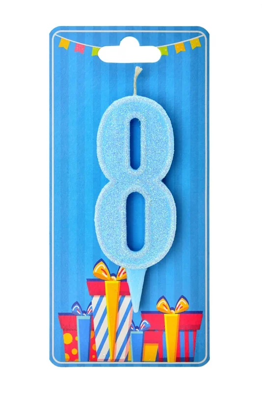 Свічка для торта Цифра "8", 7,5 см (без ніжки), блакитна, Україна
