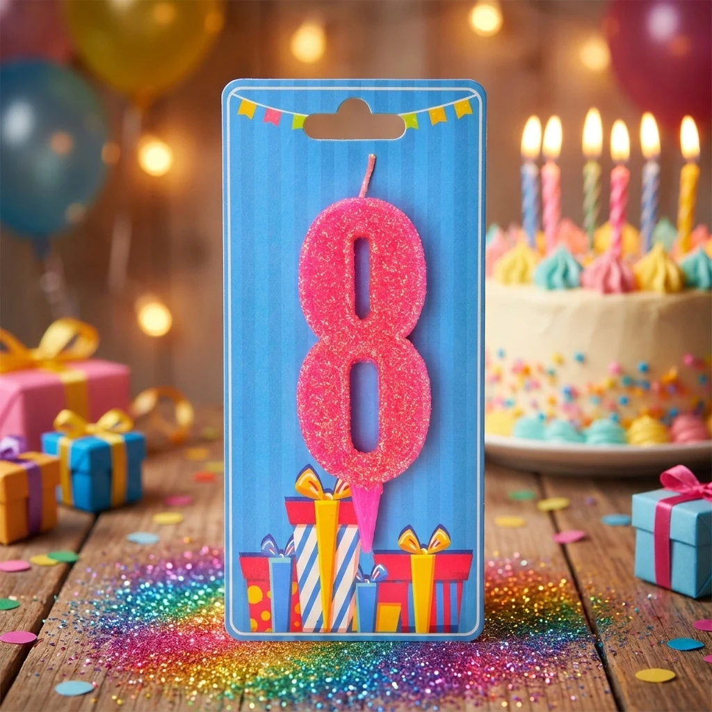 Свічка для торта Цифра "8", 7,5 см (без ніжки), рожева, Україна