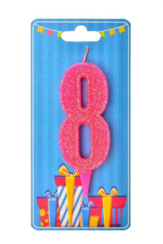 Свічка для торта Цифра "8", 7,5 см (без ніжки), рожева, Україна