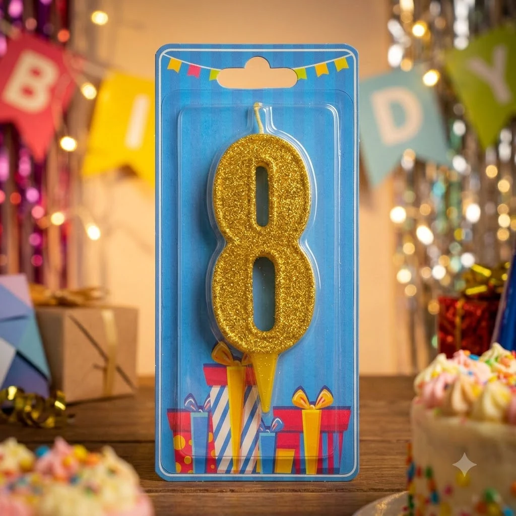 Свічка для торта Цифра "8", 7,5 см (без ніжки), золото, Україна