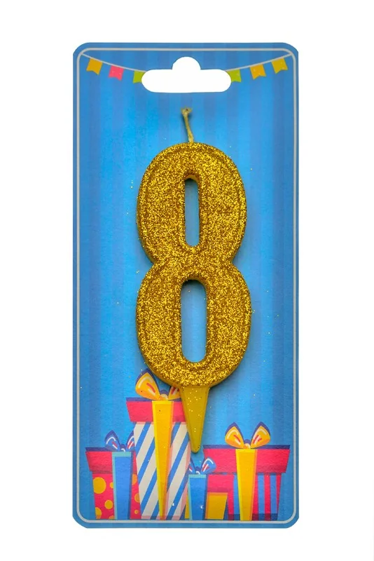 Свічка для торта Цифра "8", 7,5 см (без ніжки), золото, Україна