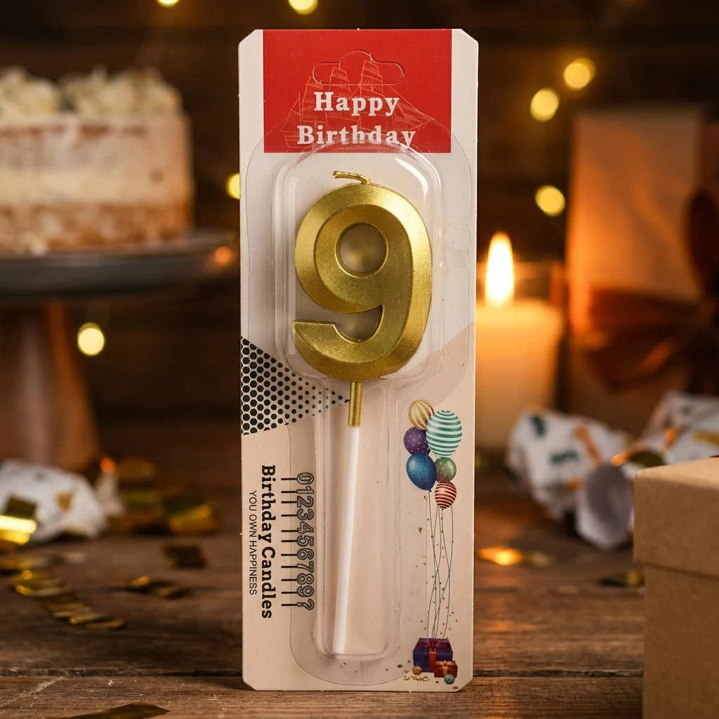 Свічка для торта Цифра "9" 3D, 5см (без ніжки), золото
