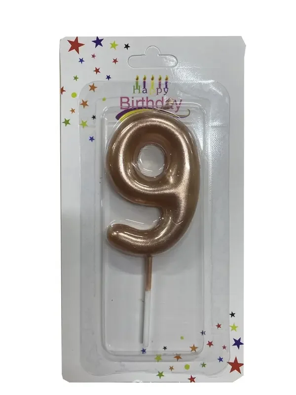 Свічка для торта Цифра "9", 6 см (без ніжки), рожеве золото