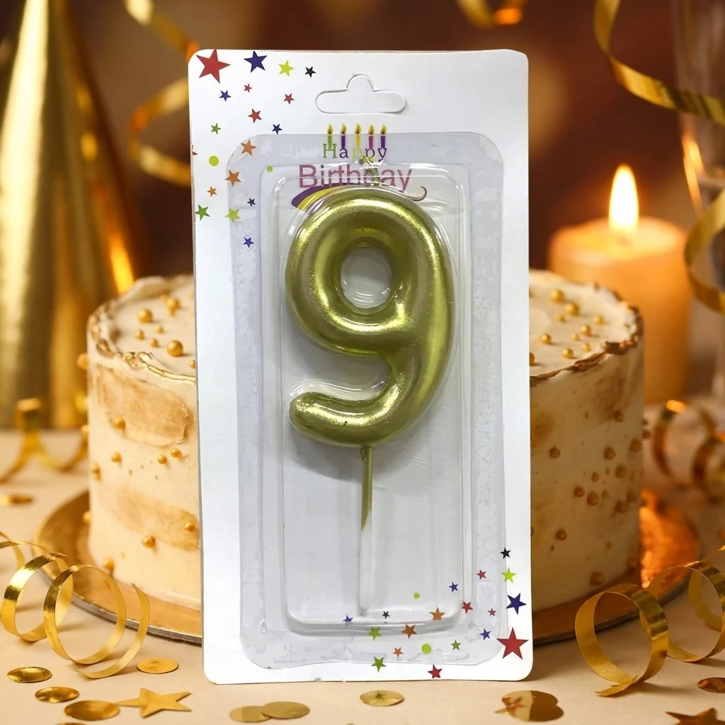 Свічка для торта Цифра "9", 6см (без ніжки), золото