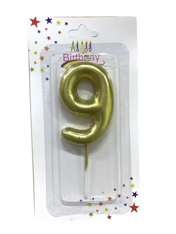 Свічка для торта Цифра "9", 6см (без ніжки), золото