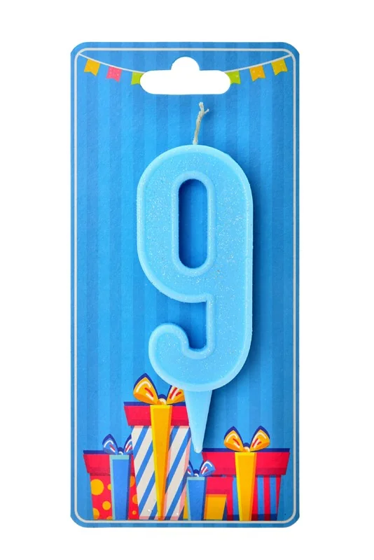 Свічка для торта Цифра "9", 7,5 см (без ніжки), блакитна, Україна — фото 2