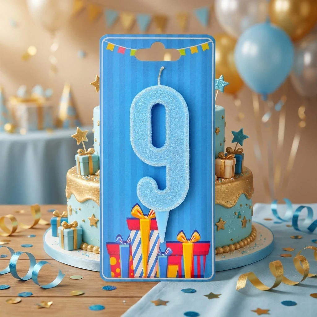 Свічка для торта Цифра "9", 7,5 см (без ніжки), блакитна, Україна