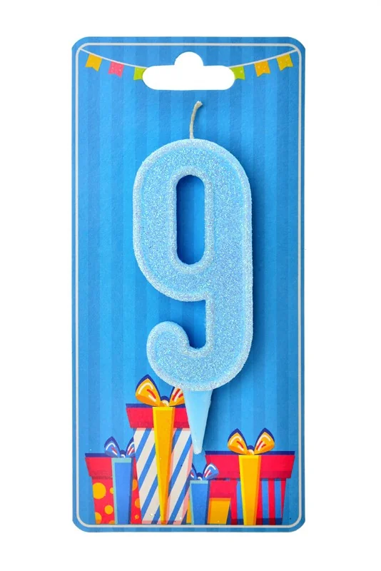 Свічка для торта Цифра "9", 7,5 см (без ніжки), блакитна, Україна