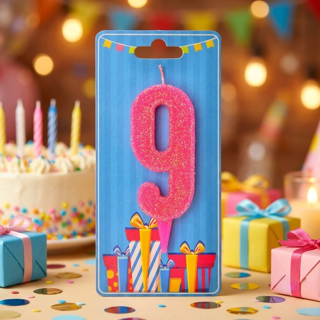 Свічка для торта Цифра "9", 7,5 см (без ніжки), рожева, Україна