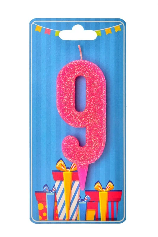 Свічка для торта Цифра "9", 7,5 см (без ніжки), рожева, Україна