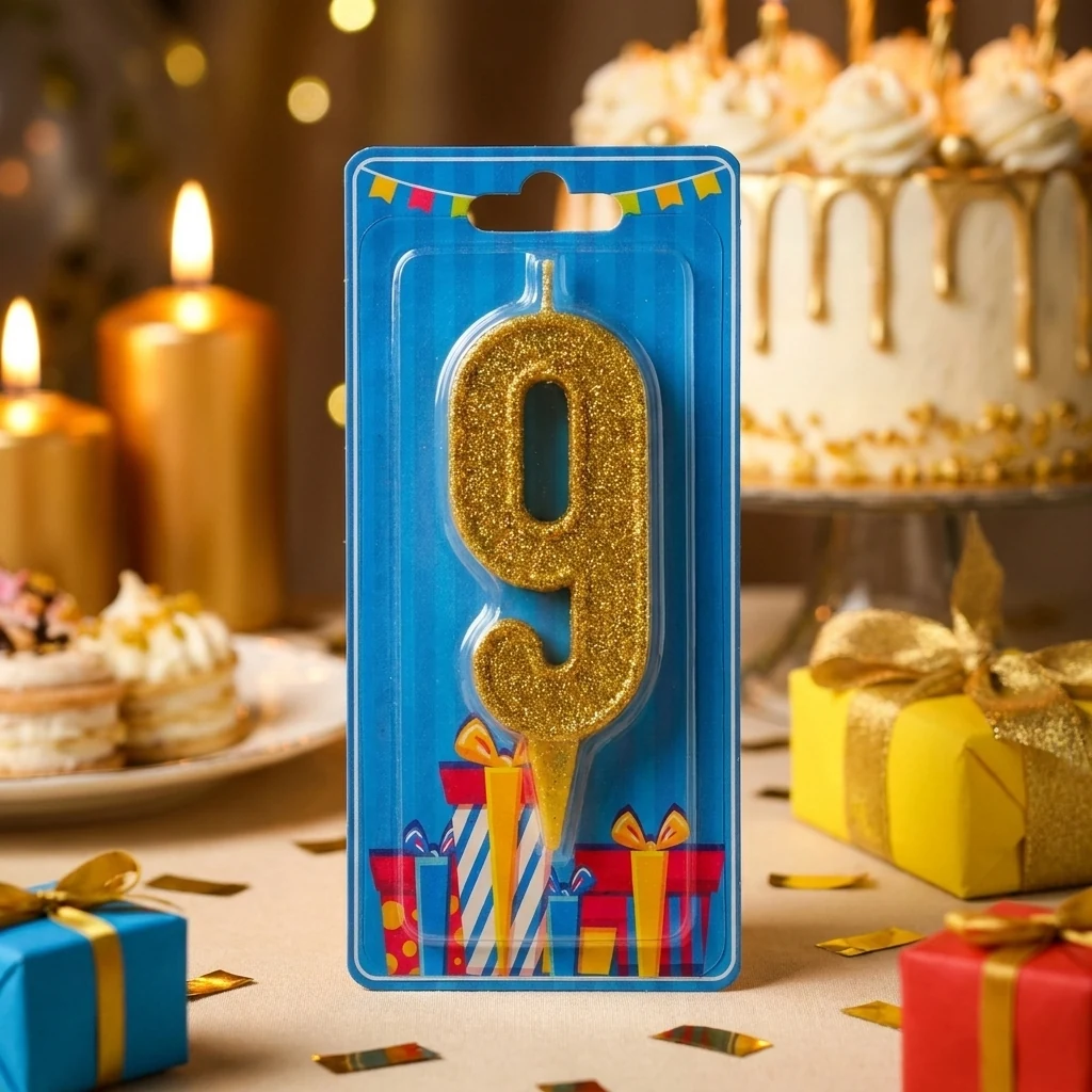 Свічка для торта Цифра "9", 7,5 см (без ніжки), золото, Україна