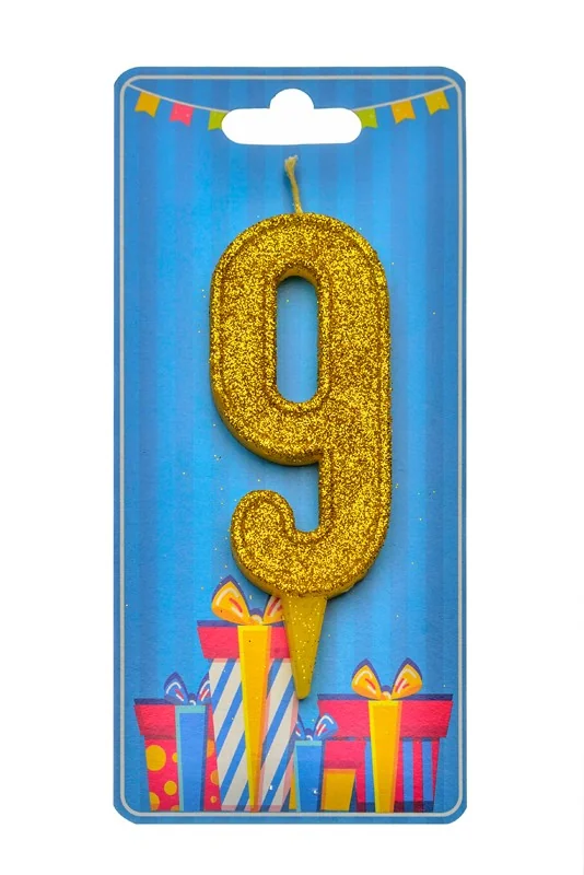 Свічка для торта Цифра "9", 7,5 см (без ніжки), золото, Україна