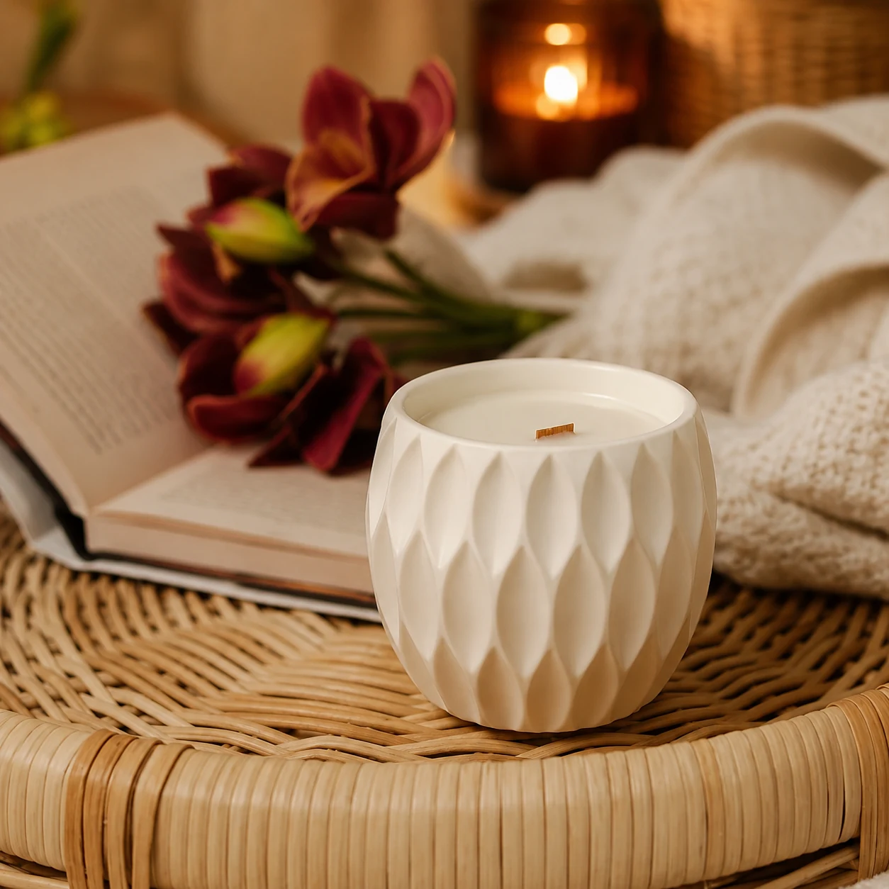 Свічка парфумована RELAX KAKI BEIGE 100% WOOD WAX 240g 50h NAC 1099 — Подарунки та сувеніри