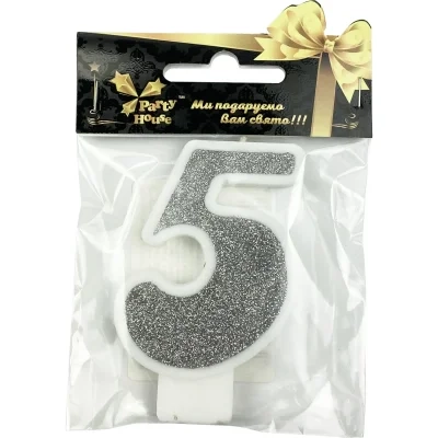 Свічка цифра велика Срібло, 5, 1 шт — фото 2
