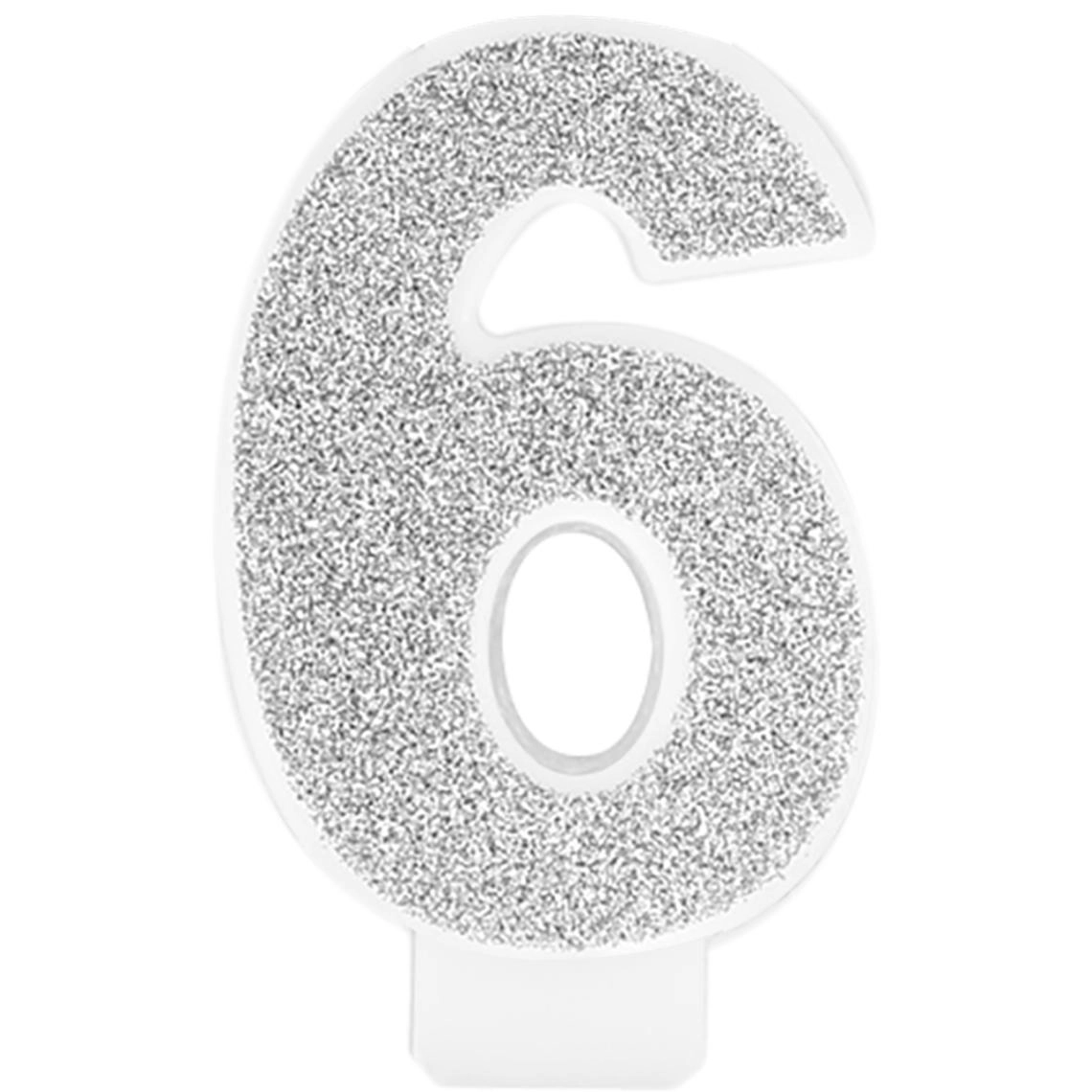 Свічка цифра велика Срібло, 6, 1 шт — фото 2