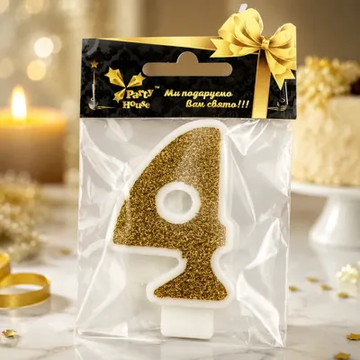 Свічка цифра велика Золото, 4, 1 шт