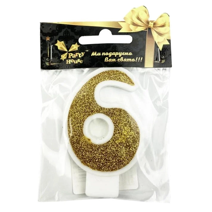 Свічка цифра велика Золото, 6, 1 шт — фото 2
