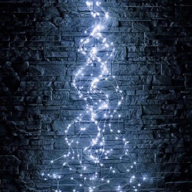 Світлодіодна гірлянда білого кольору, 200 LED, мідна проволока у вигляді пучка із 10 ниток 2 метра, батар+USB