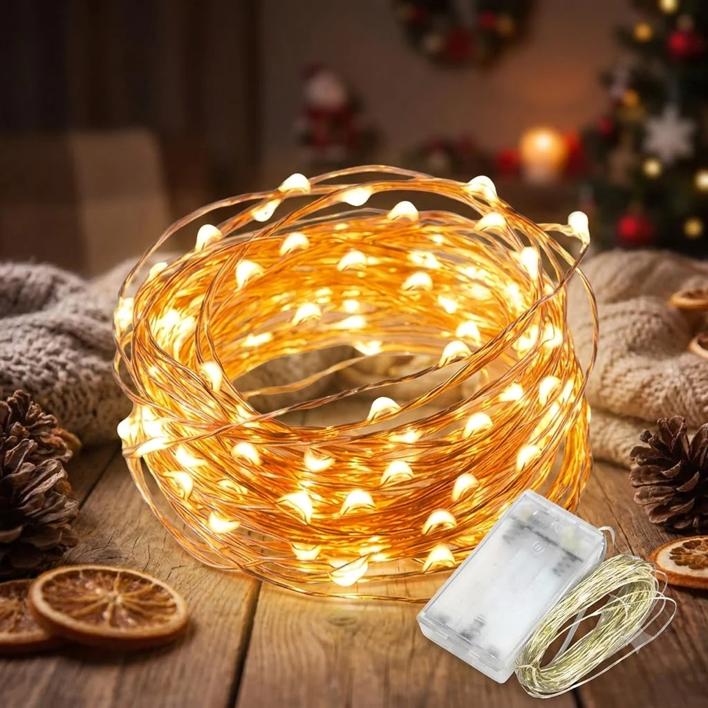 Світлодіодна гірлянда на мідному дроті, 4м, 40 led, колір свічення - білий теплий, на батарейках 3хАА