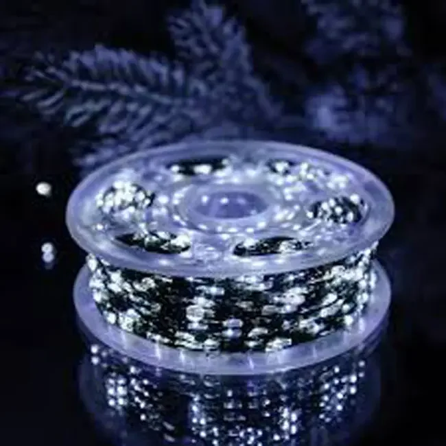 Світлодіодна гірлянда на зеленому дроті, 50м, 500 led, колір світіння- холодний білий, з пультом, на USB