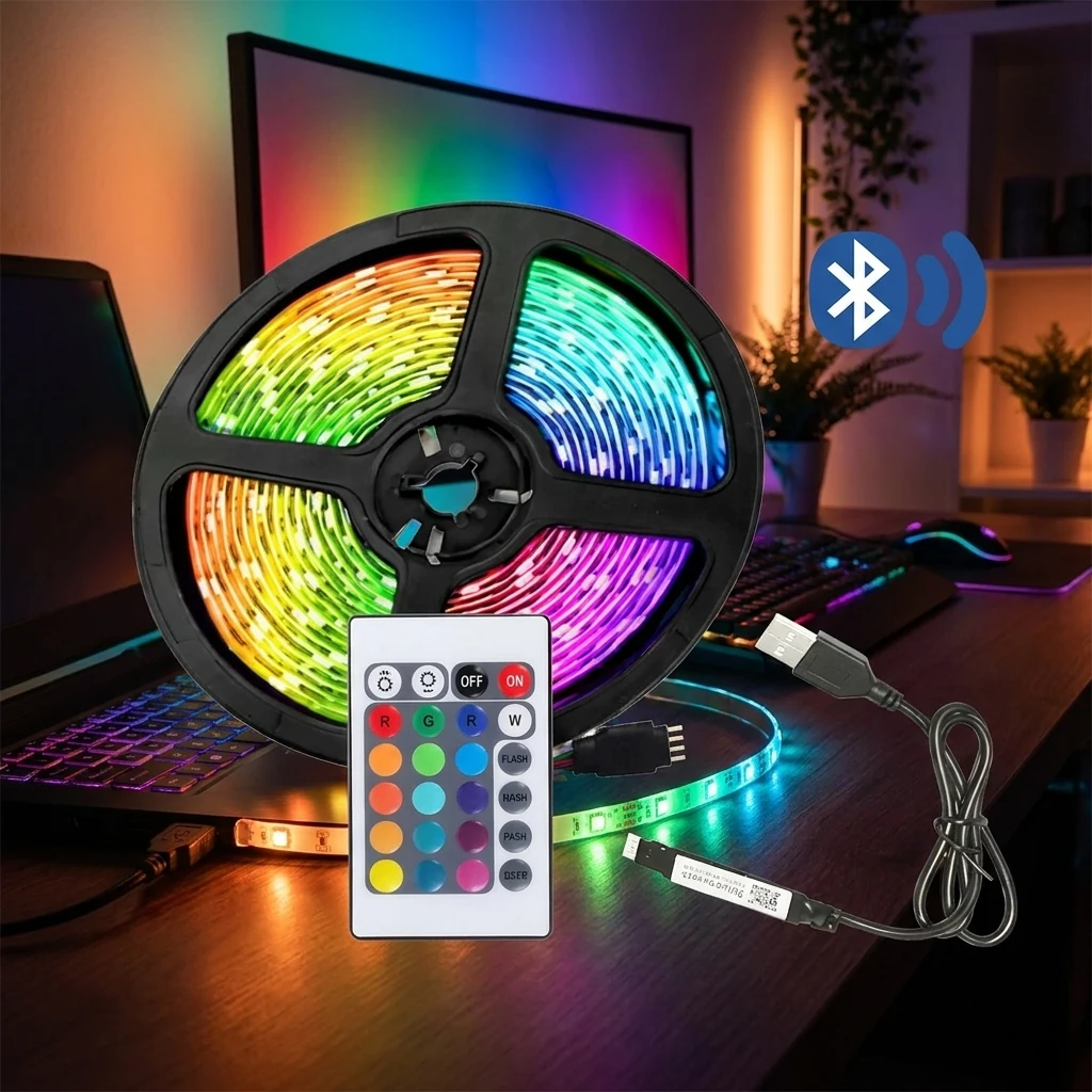 Світлодіодна стрічка 5м, пульт, від USB, RGB 5050