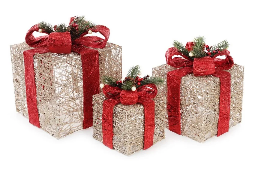 Світильник "Подарунок" LED шампань/червоний 30 см без батарейок