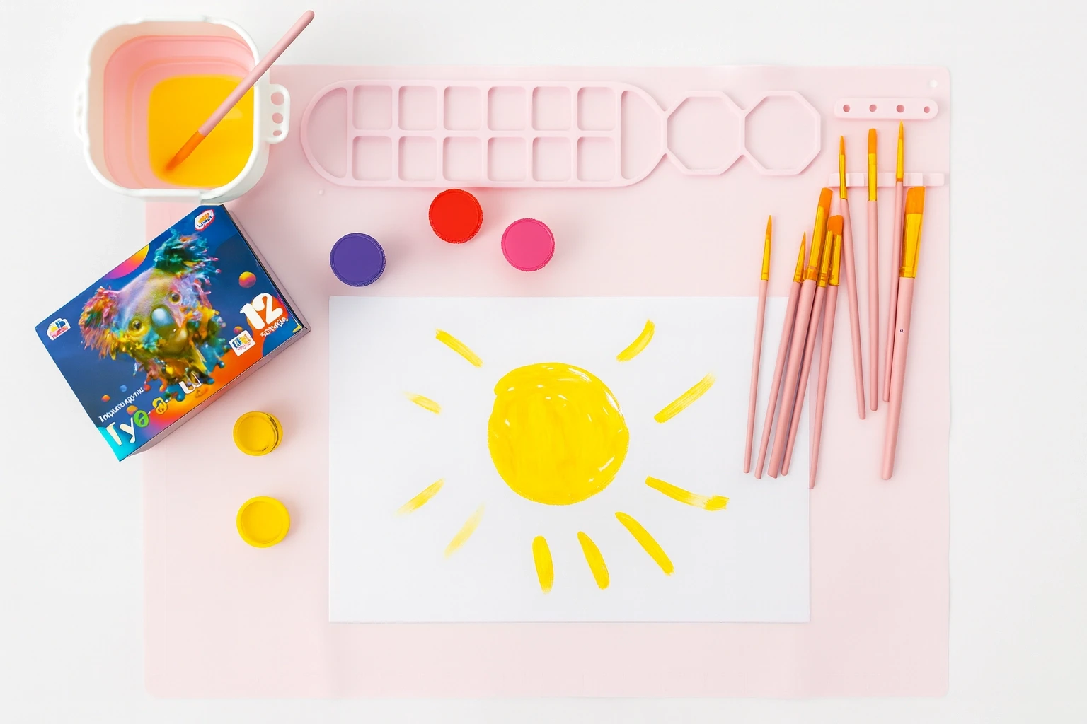 Силіконовий килимок для малювання з стаканчиком палітрою та пензликами