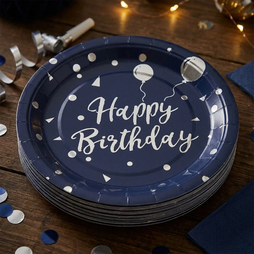 Тарілки паперові "Happy birthday" 23 см