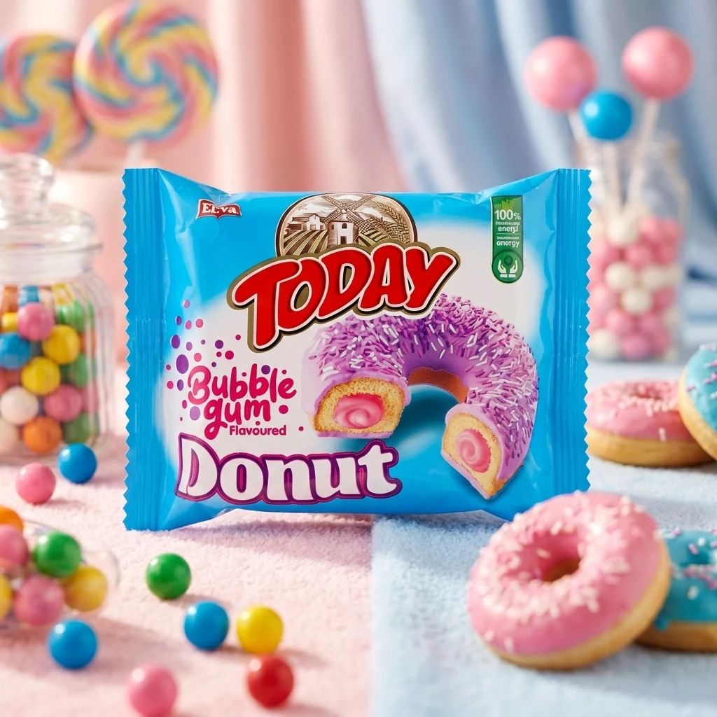 Тістечко бісквітне з крему зі смаком жувальної гумки Bubblegum Donut Today 50г — Продукти та напої