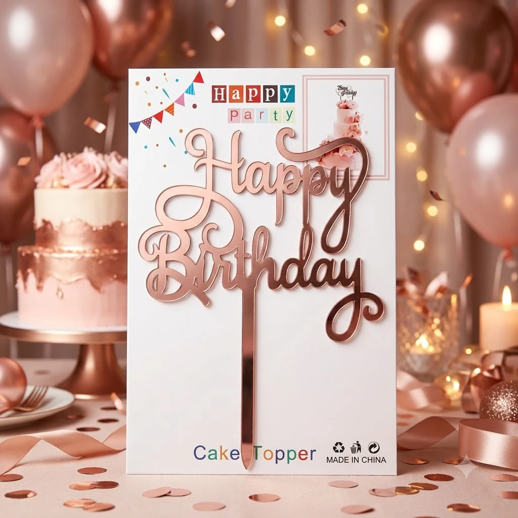 Топпер "Нappy birthday" 15см рожеве золото